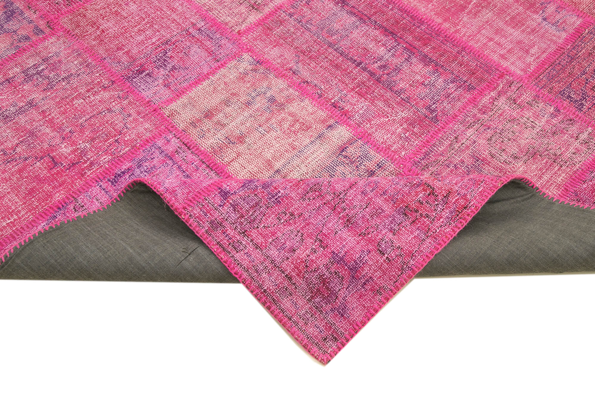 Handwoven Turkish Contemporary 205 cm x 302 cm Pink Patchwork Carpet