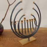 Menorah Hanoukia gold and silver plated, made in Israel by Karshi, 1970