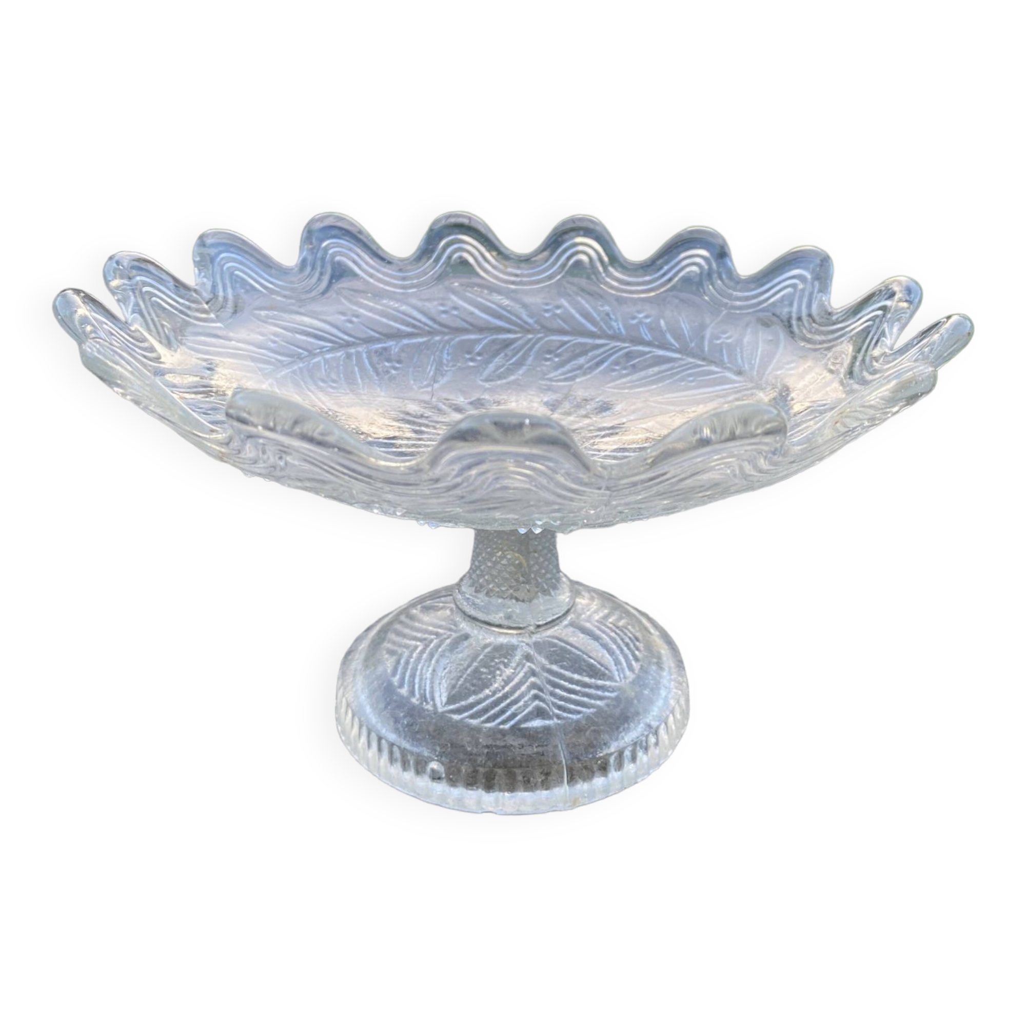 Molded pressed glass compote bowl