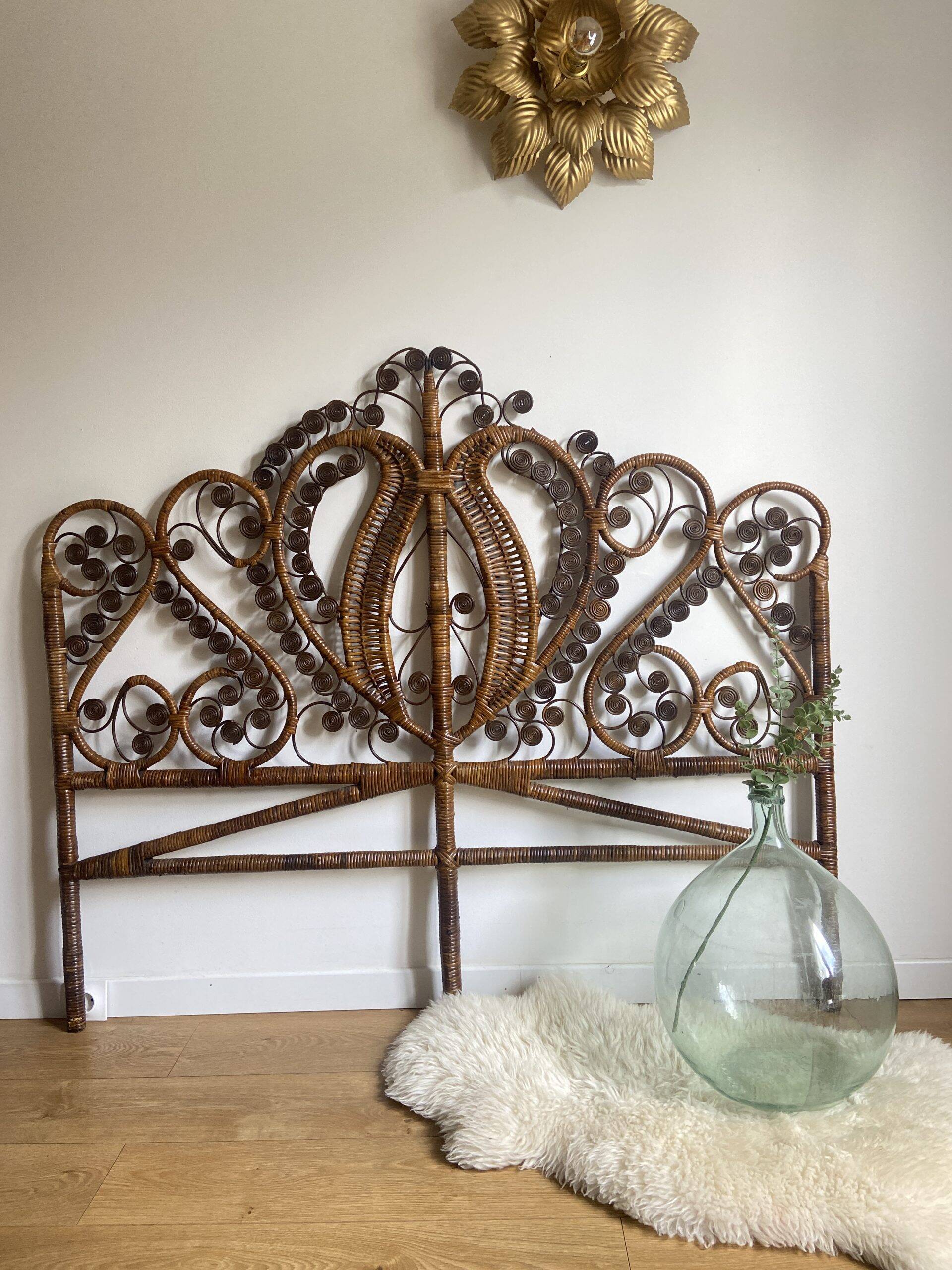 Vintage peacock rattan headboard (150cm)