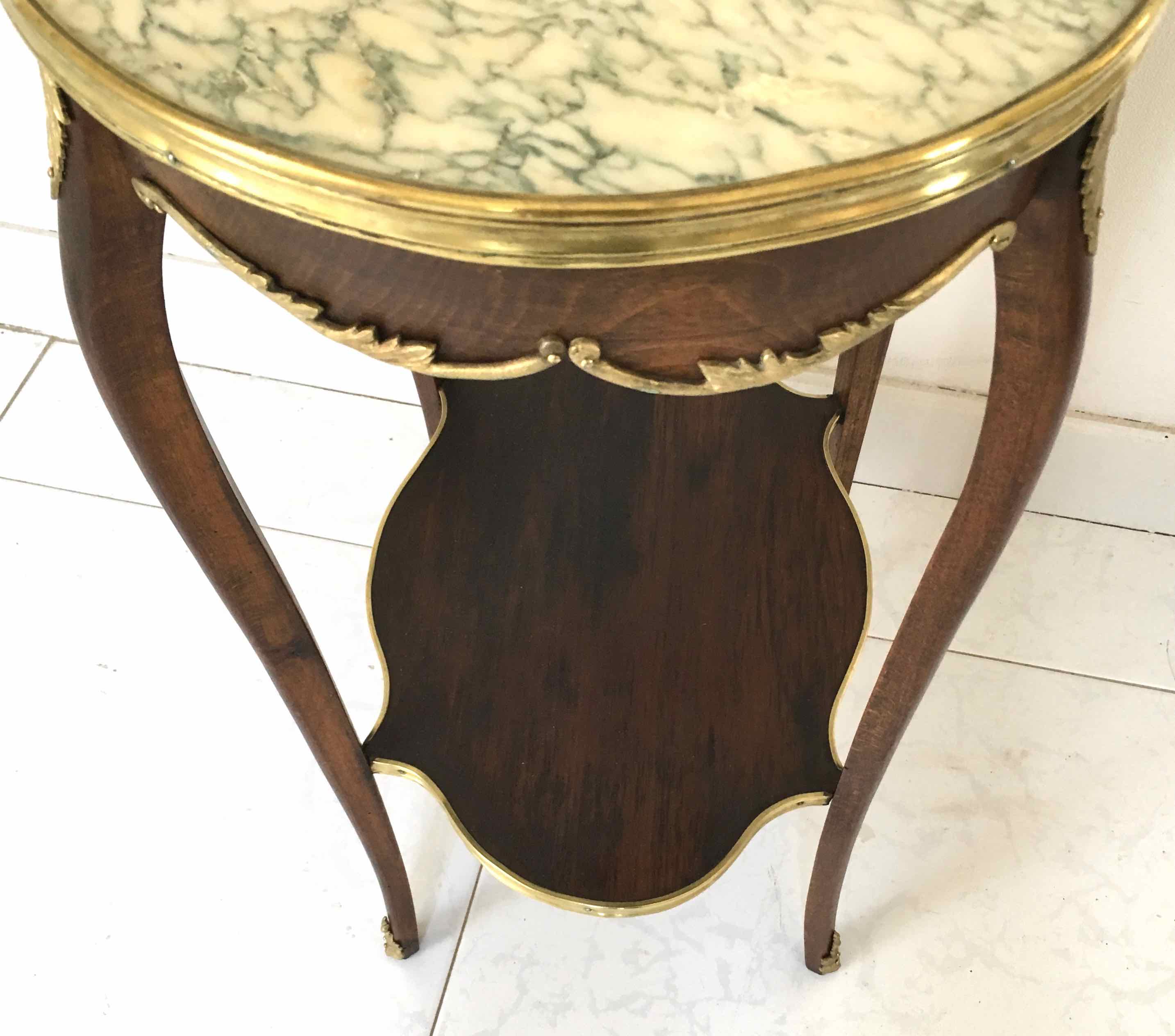 Pedestal table Louis XVI style wood marble brass