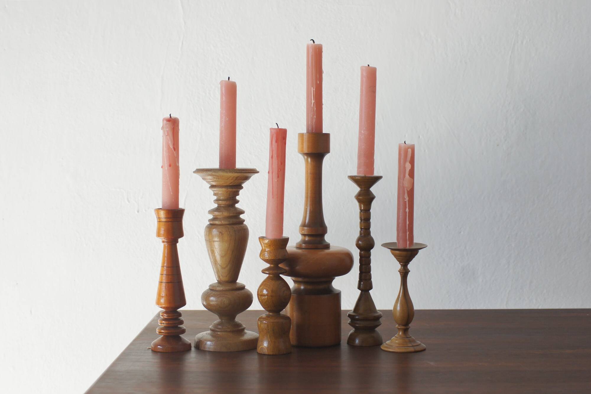 Scandinavian Wooden Candleholders, Set of 6