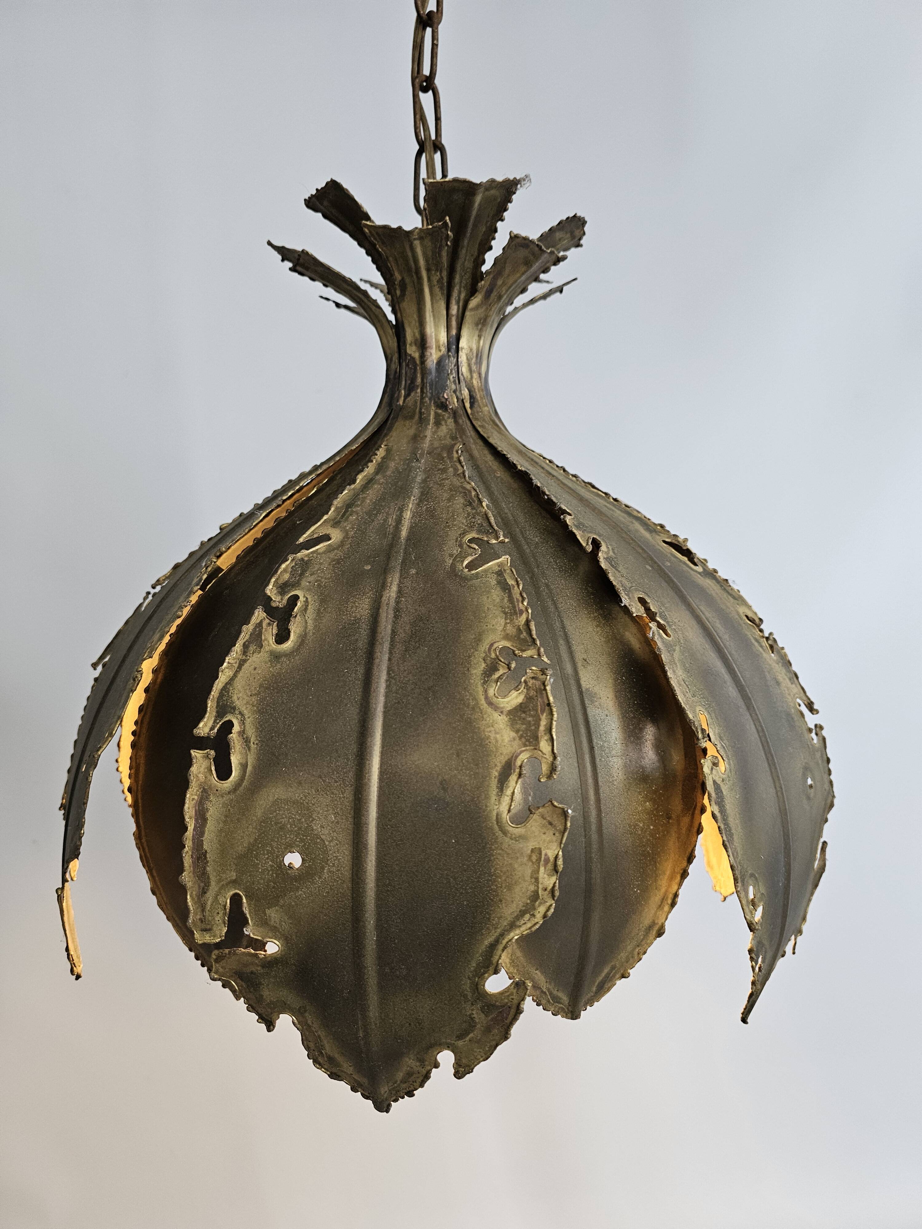 Svend Aage Holm Sørensen hanging lamp copper leaves brutalist