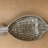 Ancien cendrier forme poisson en métal argenté vintage