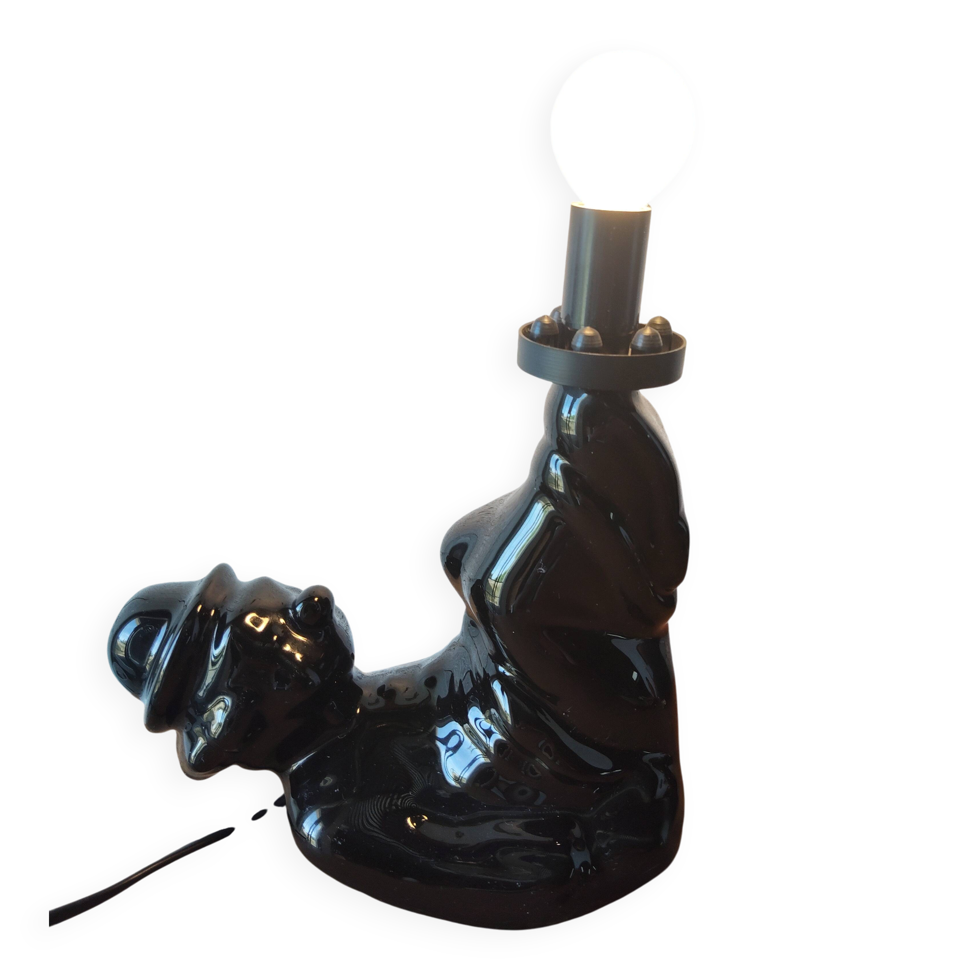 Vintage black ceramic lamp – Reclining clown – Made in Holland