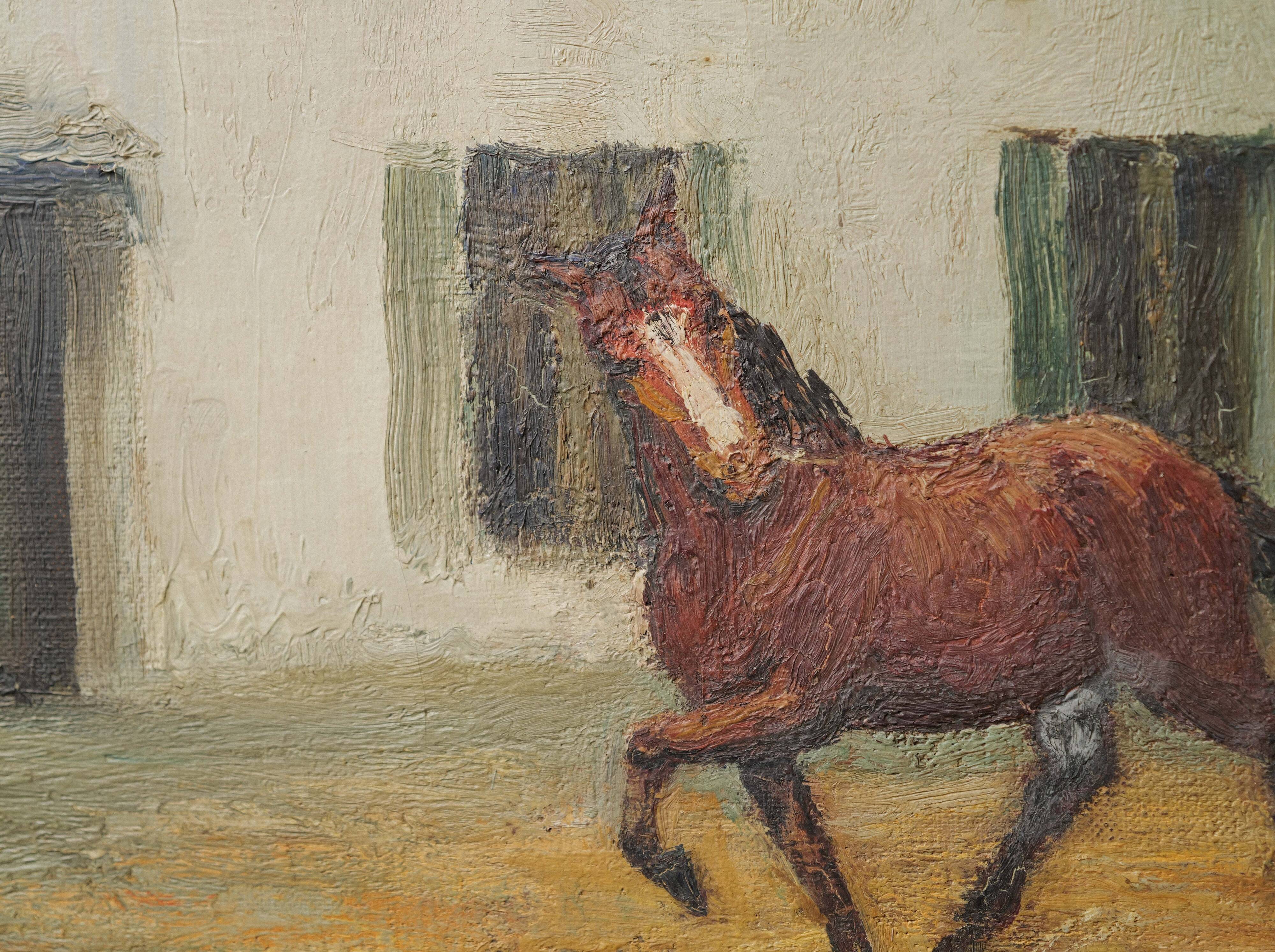 Oil on canvas, horse training, signed, circa 1950