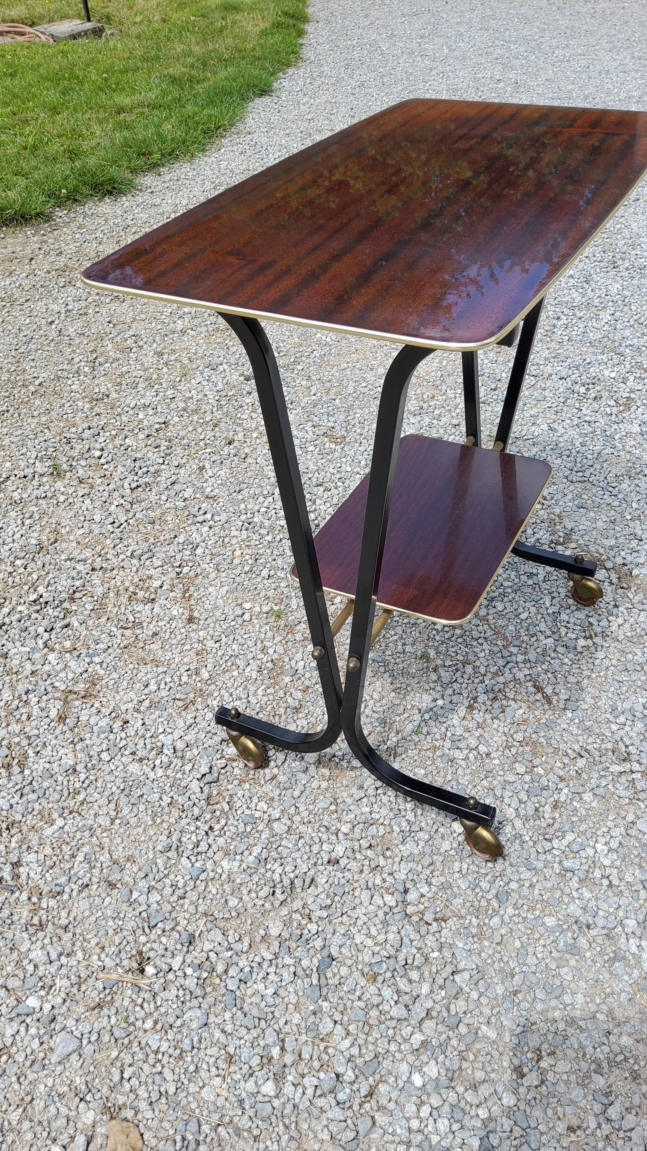 Rolling service of the 60s mahogany varnished and metal