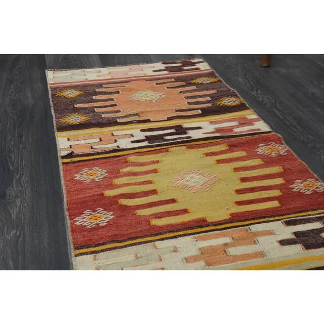 Vintage Turkish Hand-Knotted Wool Cotton Orange Runner Rug 60x217