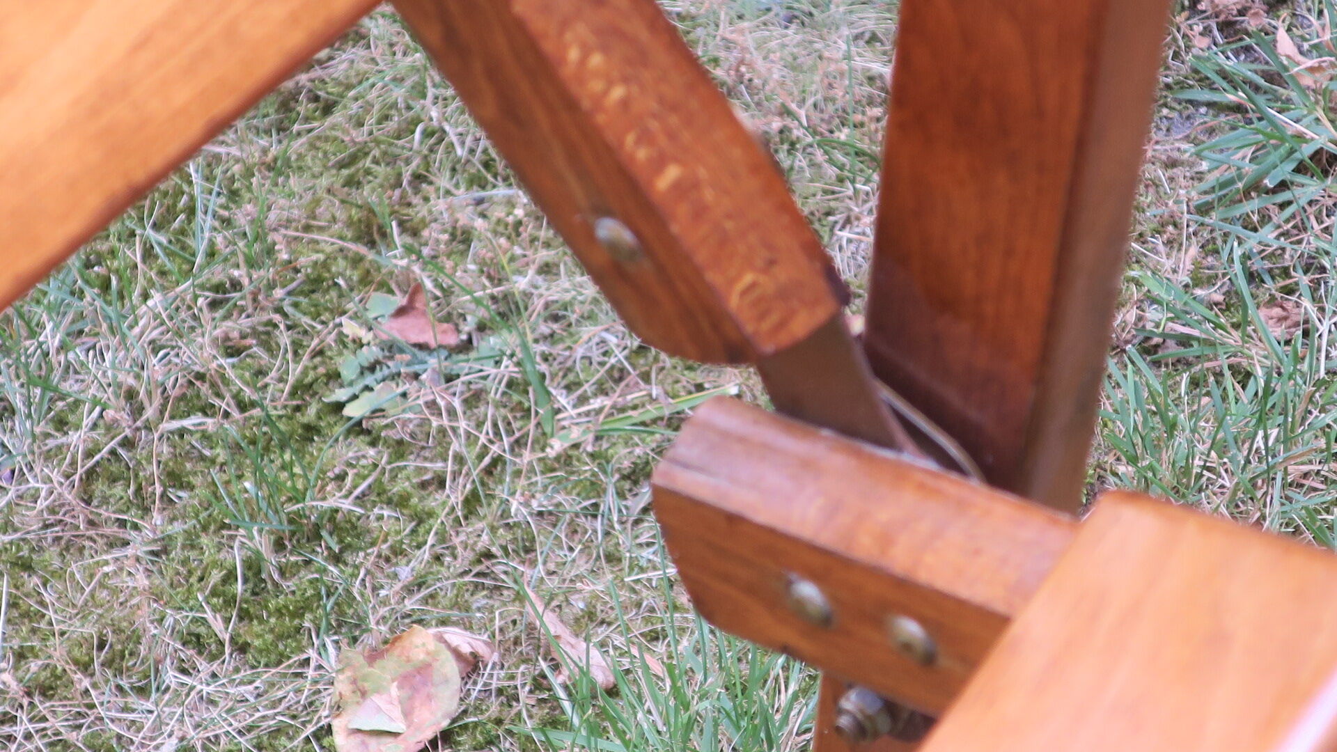 Mid century patinated wood folding garden or patio elbow chair, 1960s