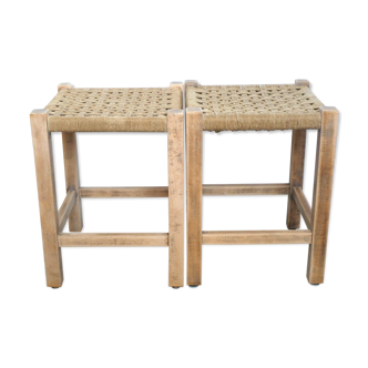 Pair of stools in wood and rope, 60 years