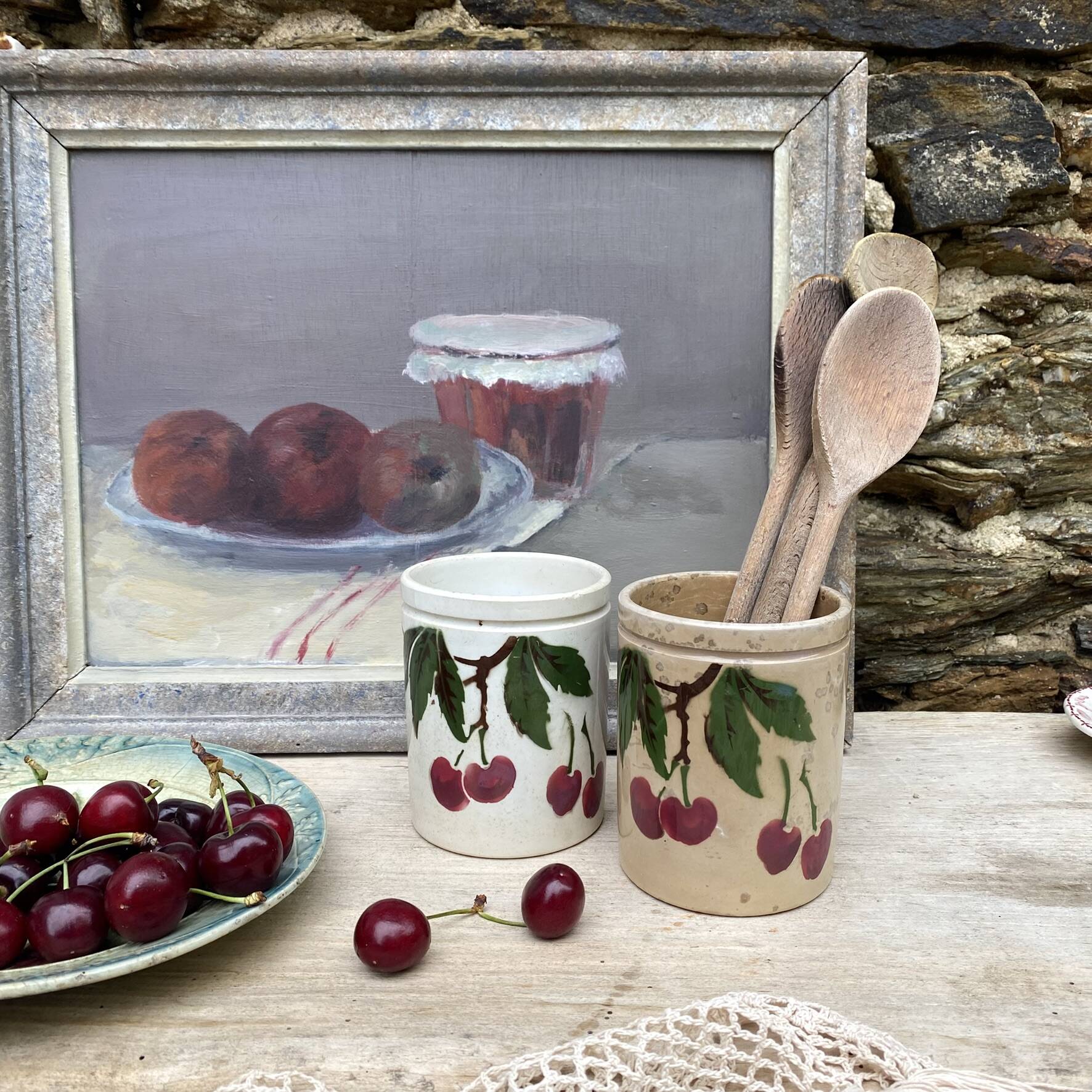 Old framed still life, oil on panel