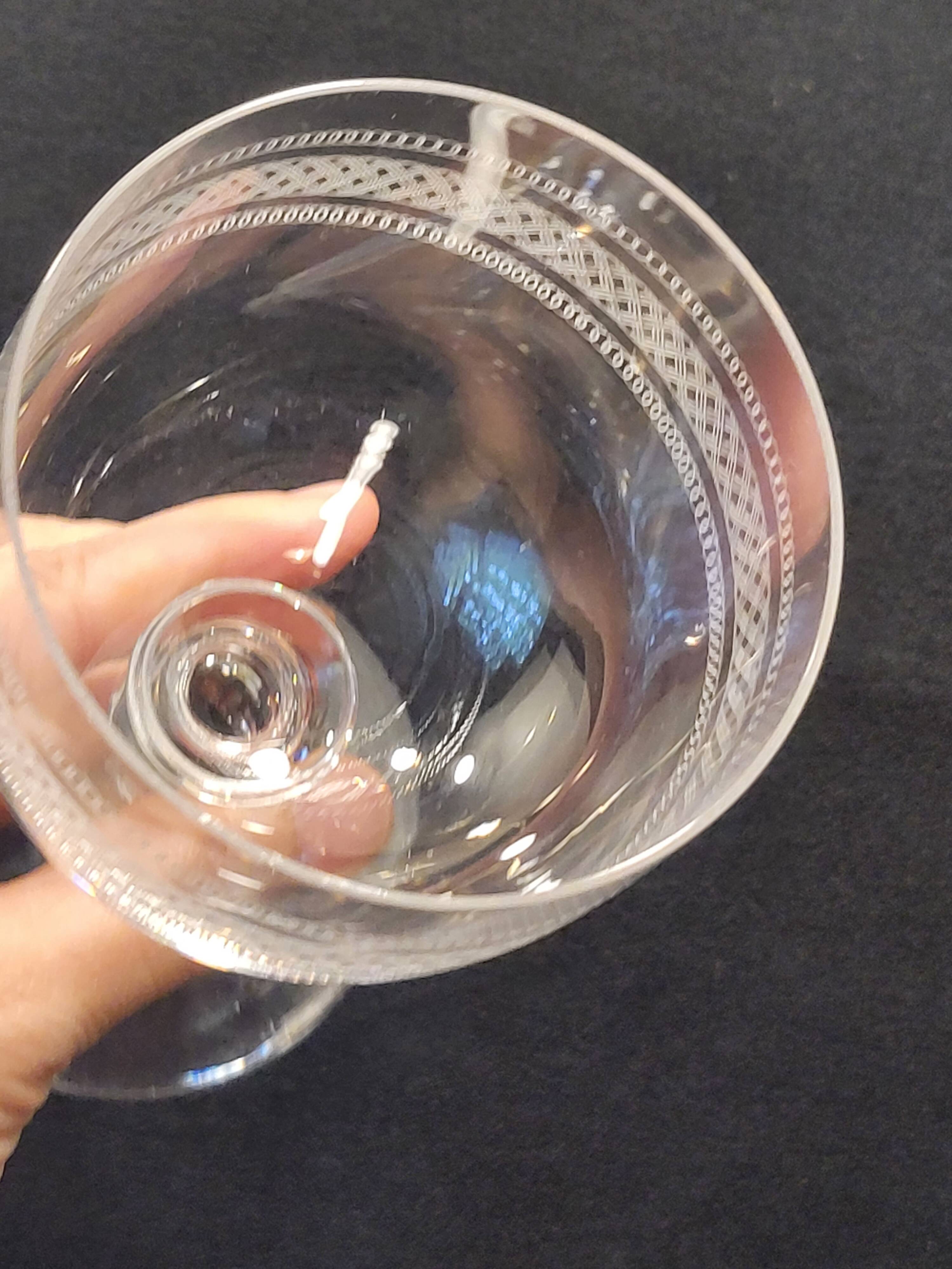2 Baccarat crystal water glasses, balloon shape model engraving 1423