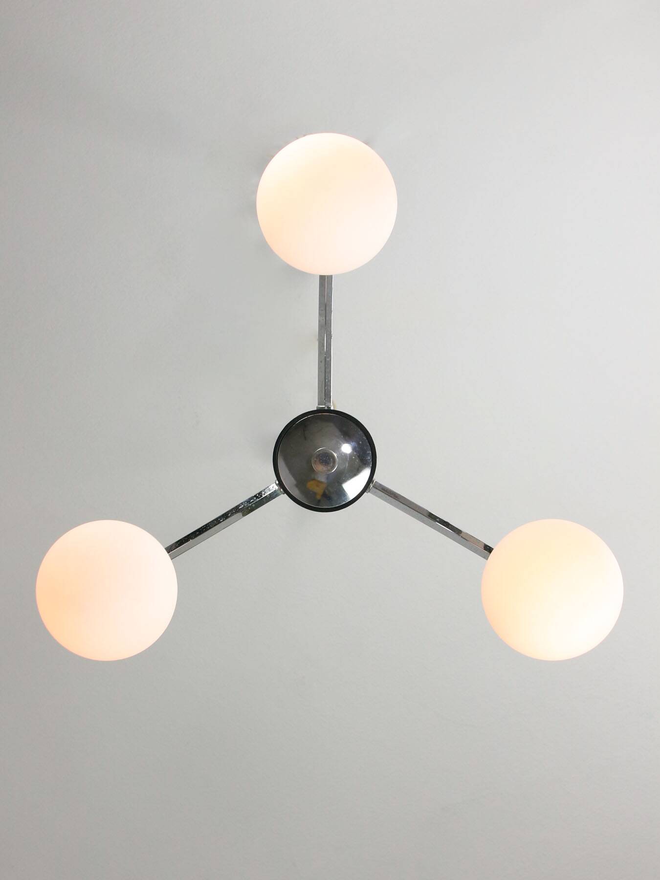 Mid-Century Italian Chrome and Opaline Chandelier