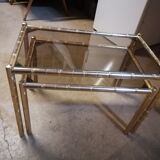 2 tables gigognes laiton style bambou verre fumé 1960 1970