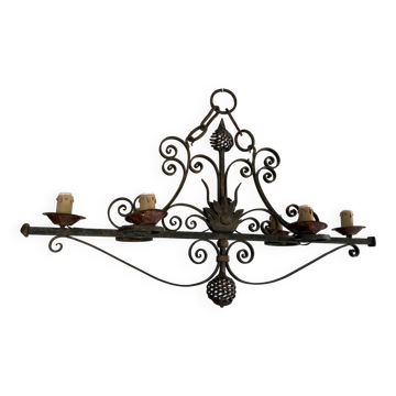 Lustre baroque en fer forgé à 4 lumières années 40