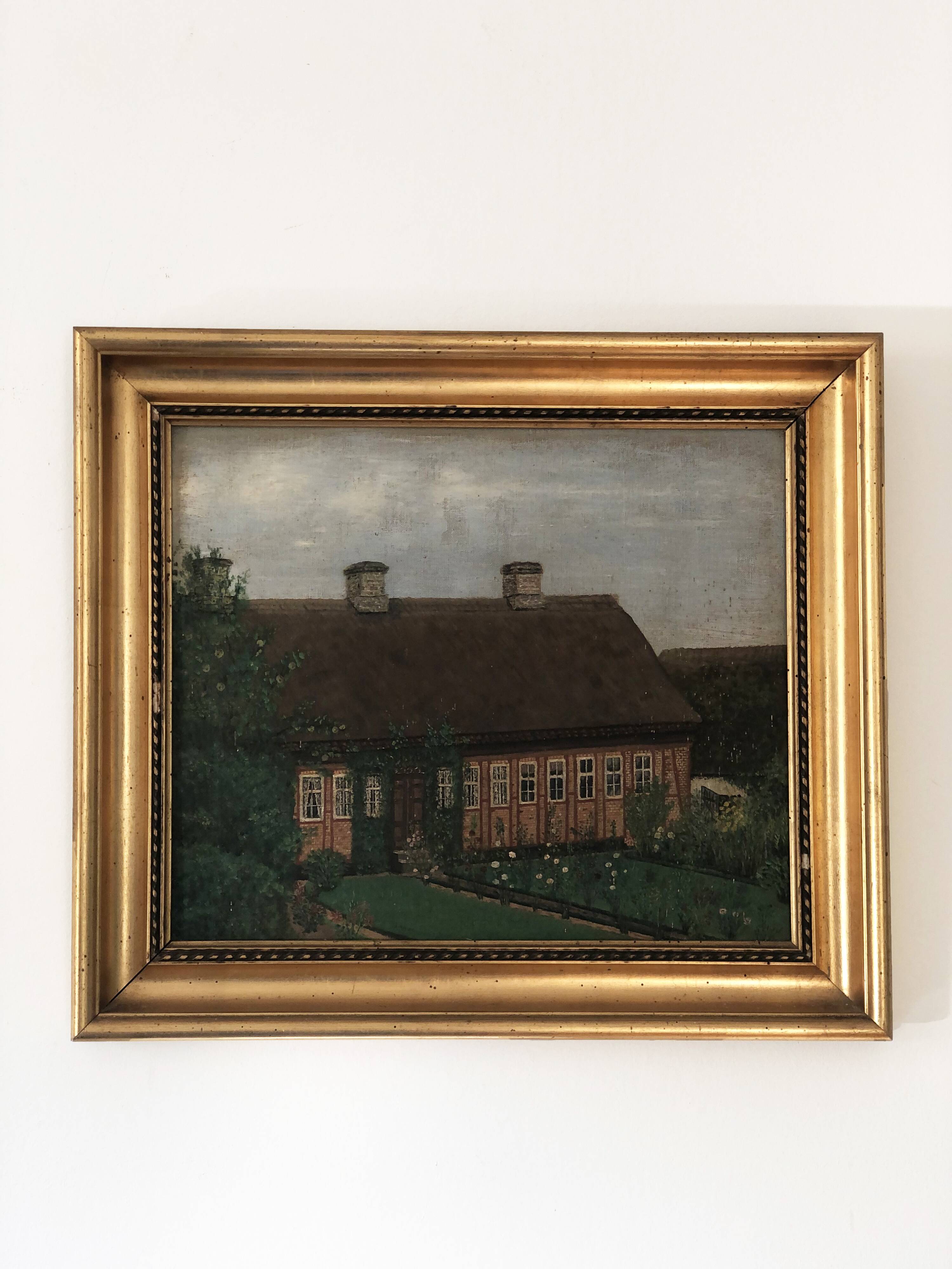 Original Vintage Oil Painting of a Cottage with Garden ( circa 1940)