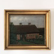 Original Vintage Oil Painting of a Cottage with Garden ( circa 1940)