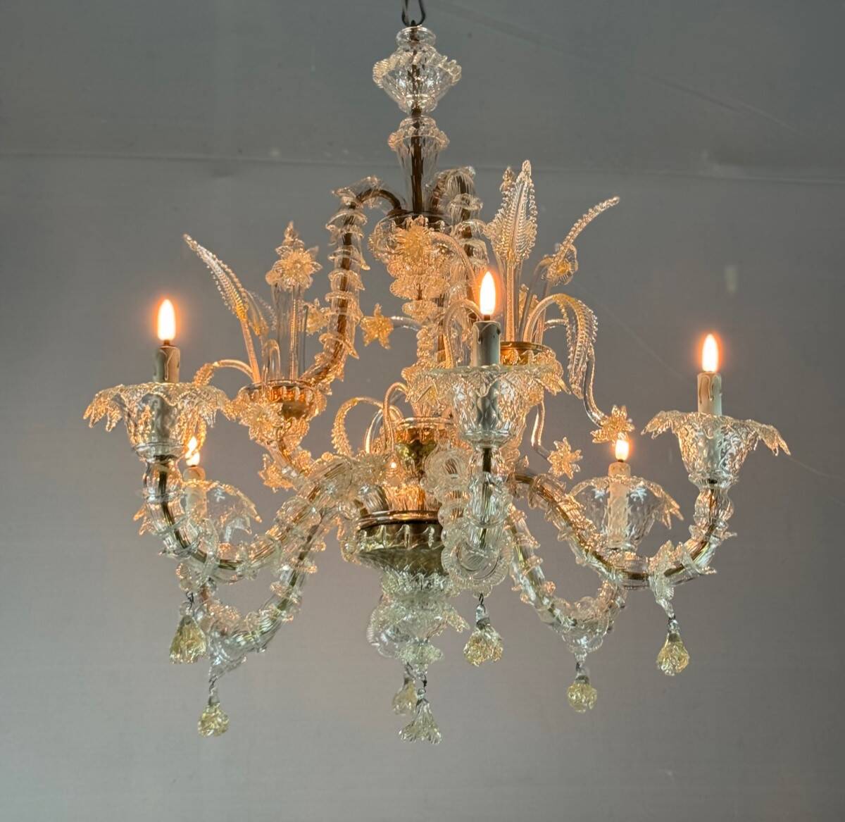 Lustre vénitien Rezzonico en verre de Murano doré, vers 1940