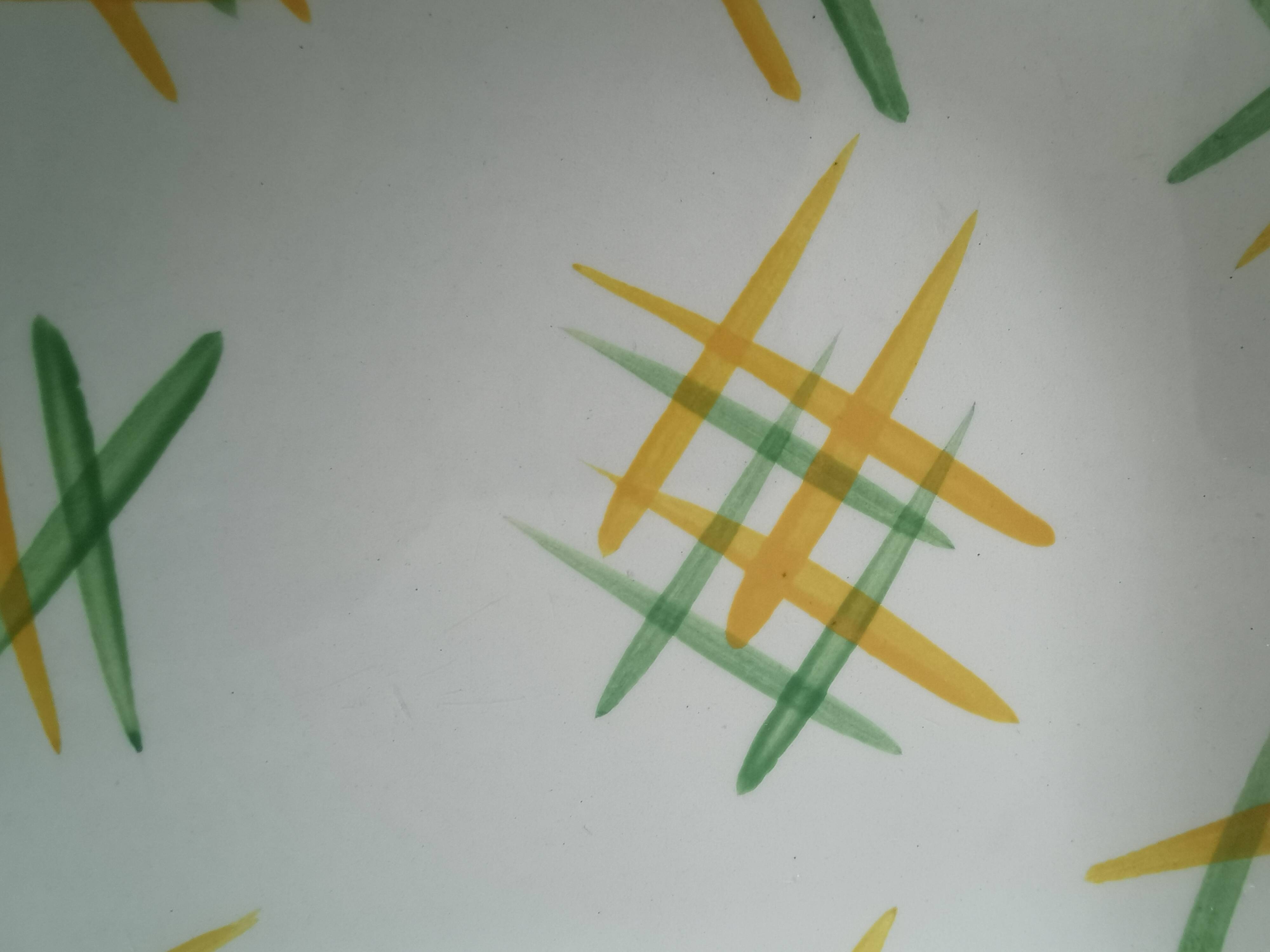 Lunéville rectangular dish/dish with green and yellow geometric pattern