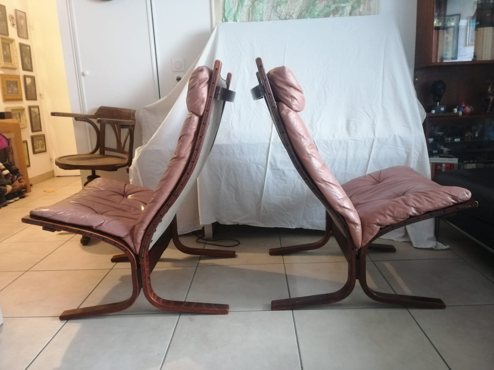 Pair of Scandinavian armchairs and ottoman Ingmar Relling Westnofa 1962
