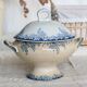 Vintage soup tureen, ironstone, Saint Amand Hamage Nord, Platane blue model.
