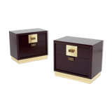 Pair of brass plum lacquer bedside tables Luciano Frigerio Italy 1970