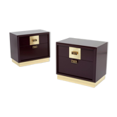 Pair of brass plum lacquer bedside tables Luciano Frigerio Italy 1970
