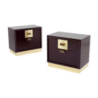 Pair of brass plum lacquer bedside tables Luciano Frigerio Italy 1970