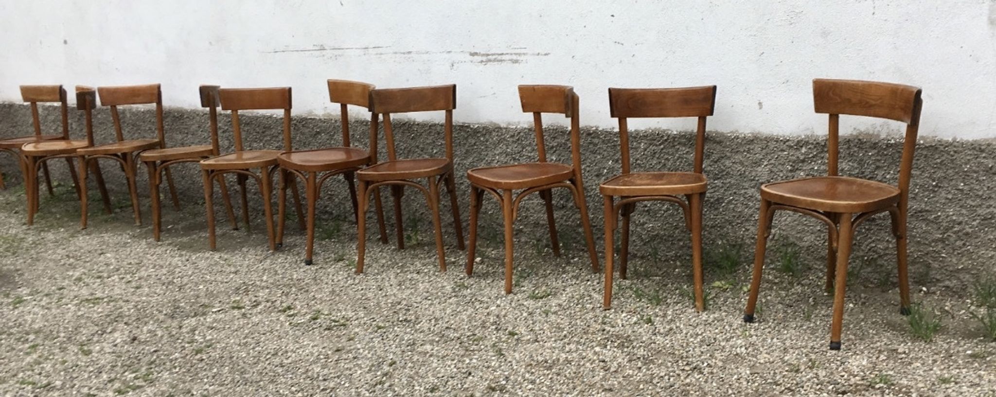 Series of 10 vintage bentwood curved wood bistro chairs