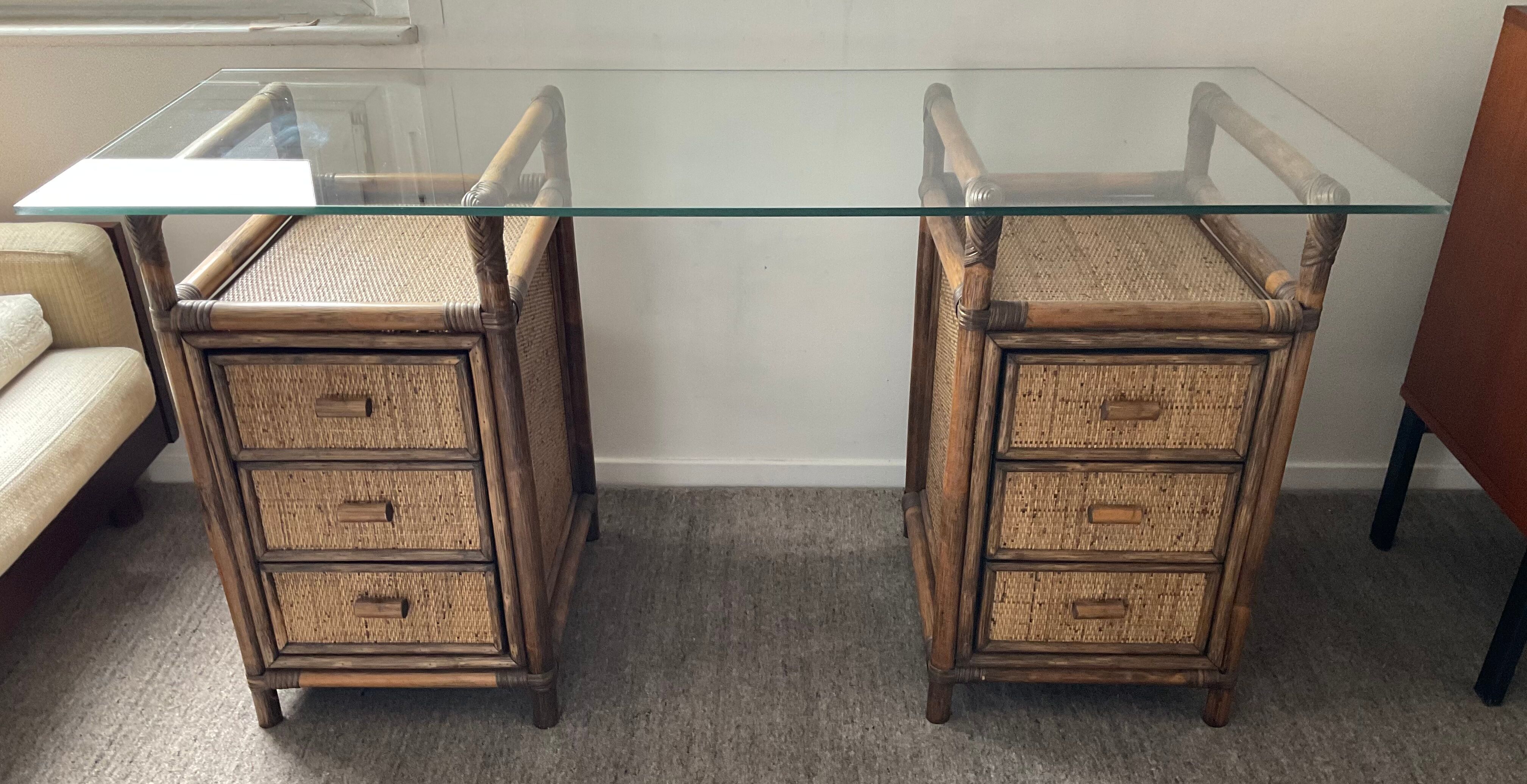 Rattan coffered desk from the 70s