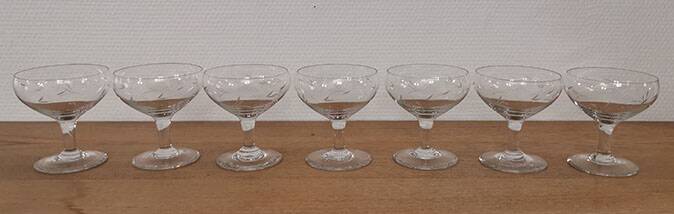 Set of 7 vintage engraved champagne glasses
