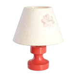 Red wooden lamp, herbarium-style lampshade, 70s