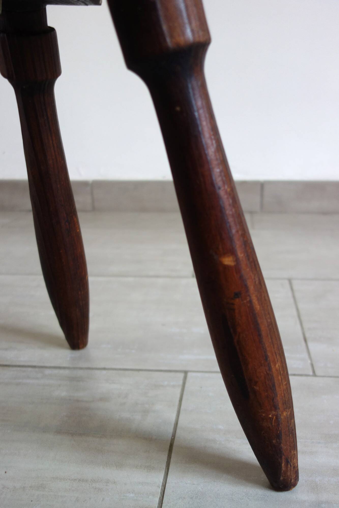 Brutalist Tripod Chair in Sculpted Wood, France