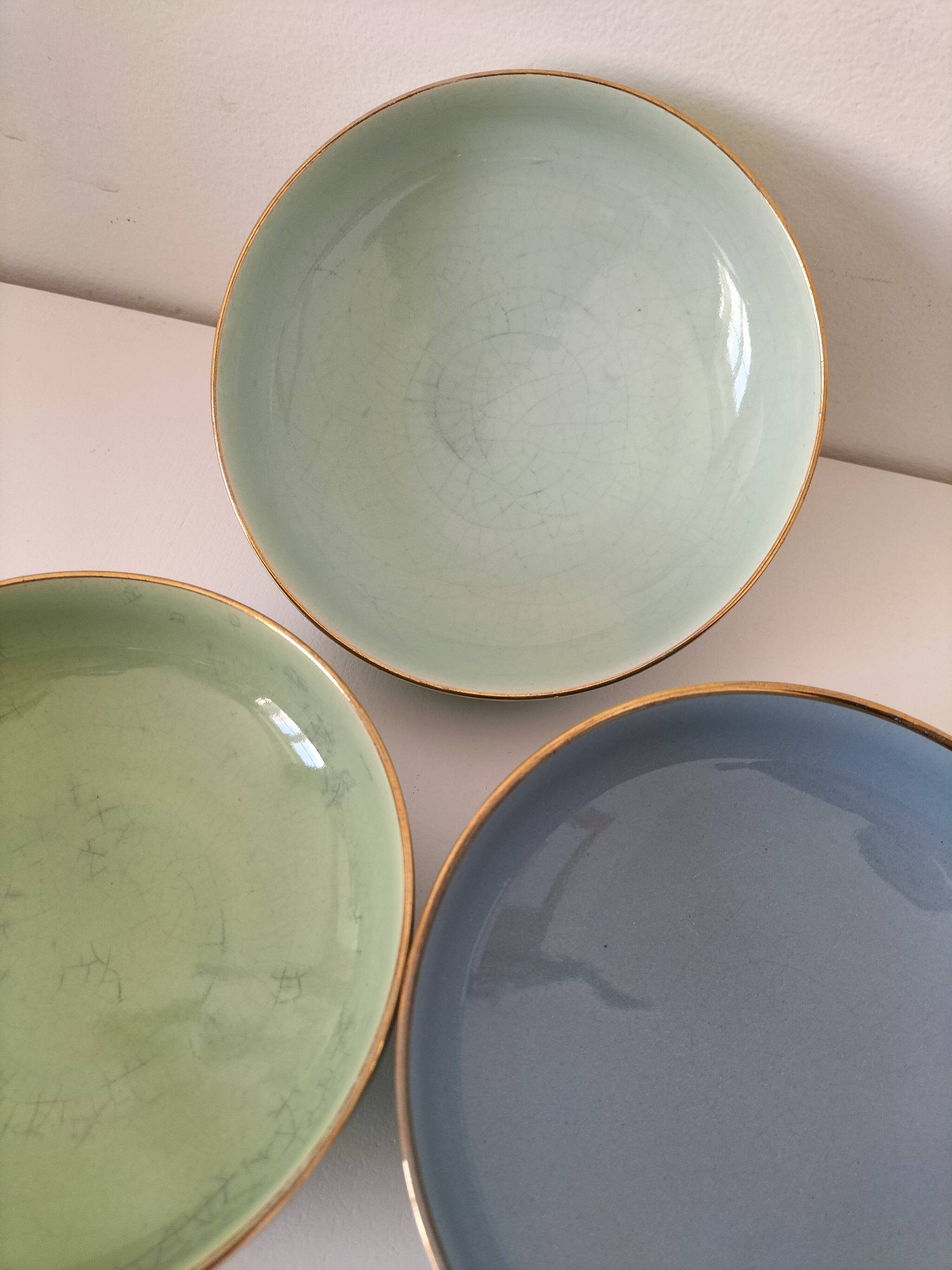 Three vintage pastel bowls