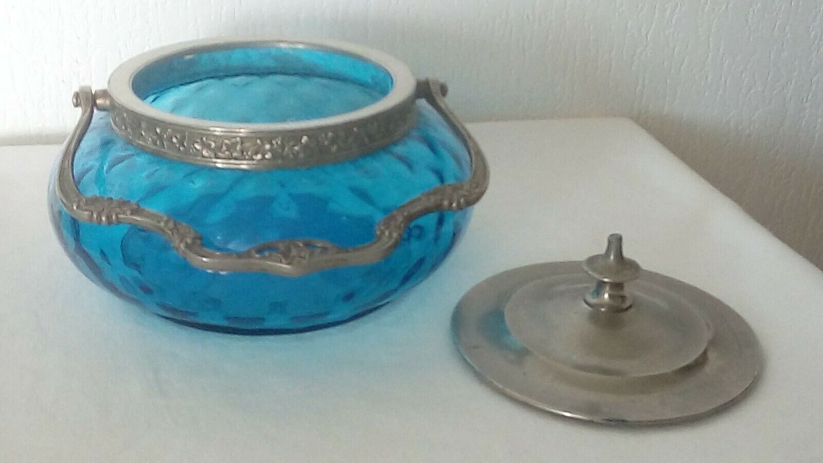 Pot to biscuit in verre bleu epoque art new debut xxy