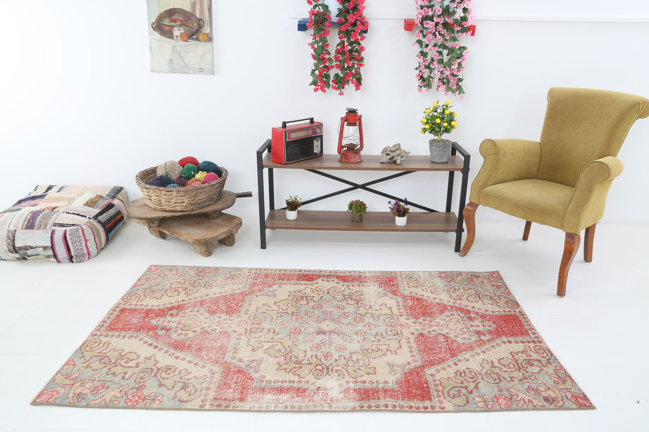 3x6 red and beige wool turkish rug 198x112cm