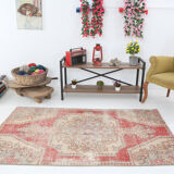3x6 red and beige wool turkish rug 198x112cm