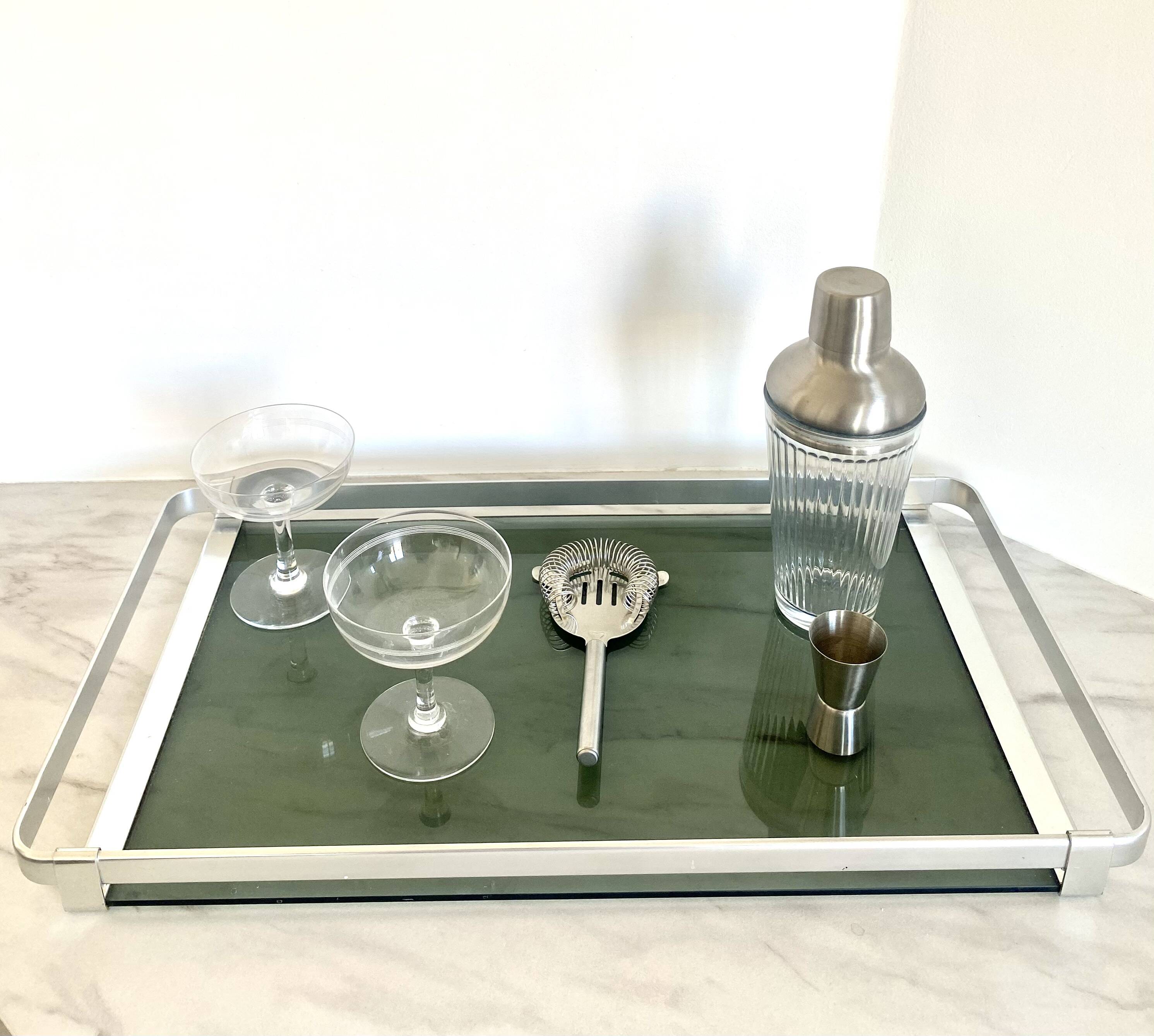 Steel and smoked glass plateau MB Italy 1970s