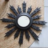 Miroir soleil ancien en bois noire