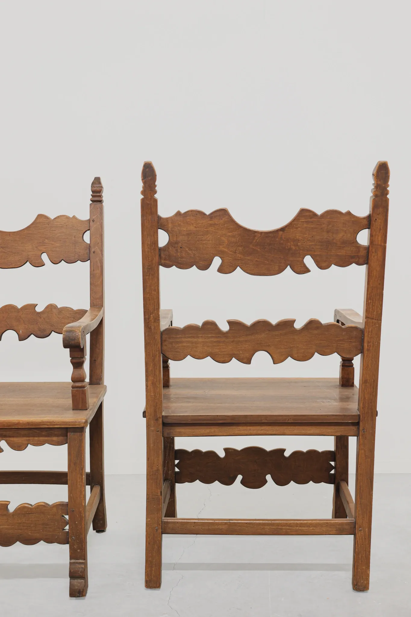 Pair of Italian Carved Wooden Armchairs, Lombardy, 1900s.