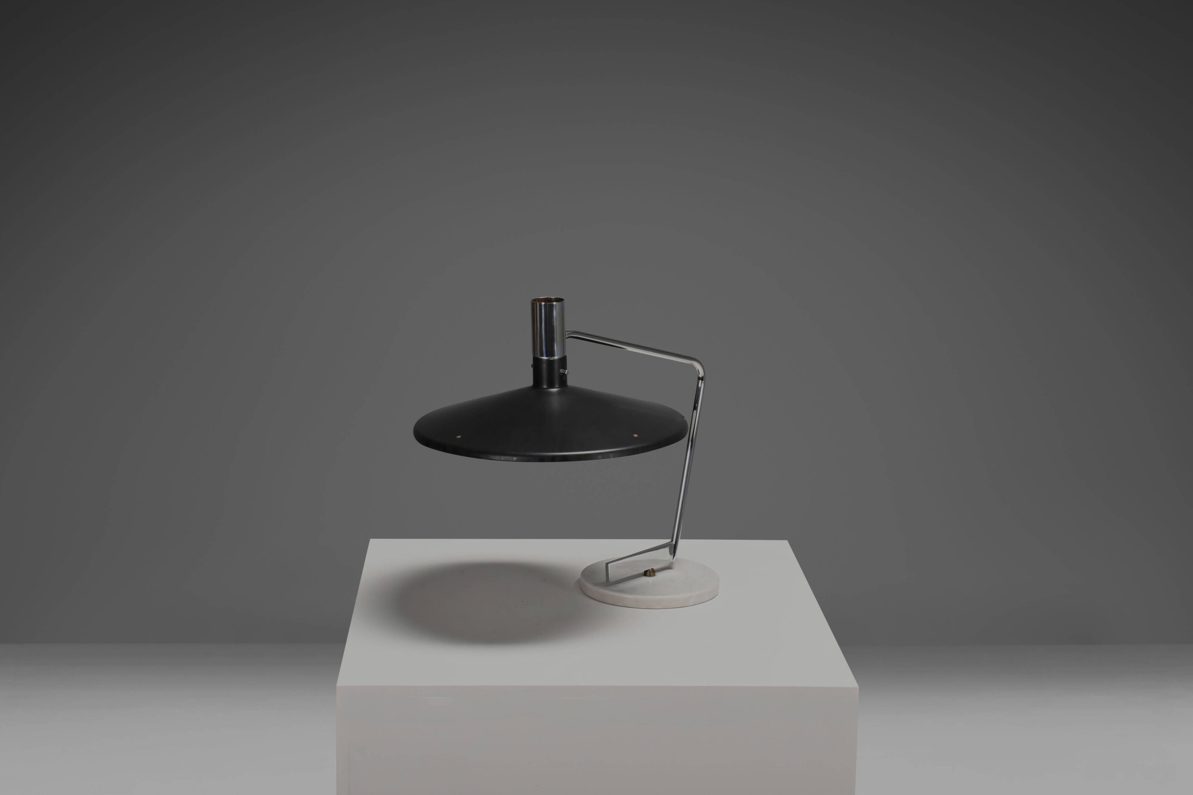 Metal, chrome and marble table lamp by Georges Frydman for EFA, France 1960s