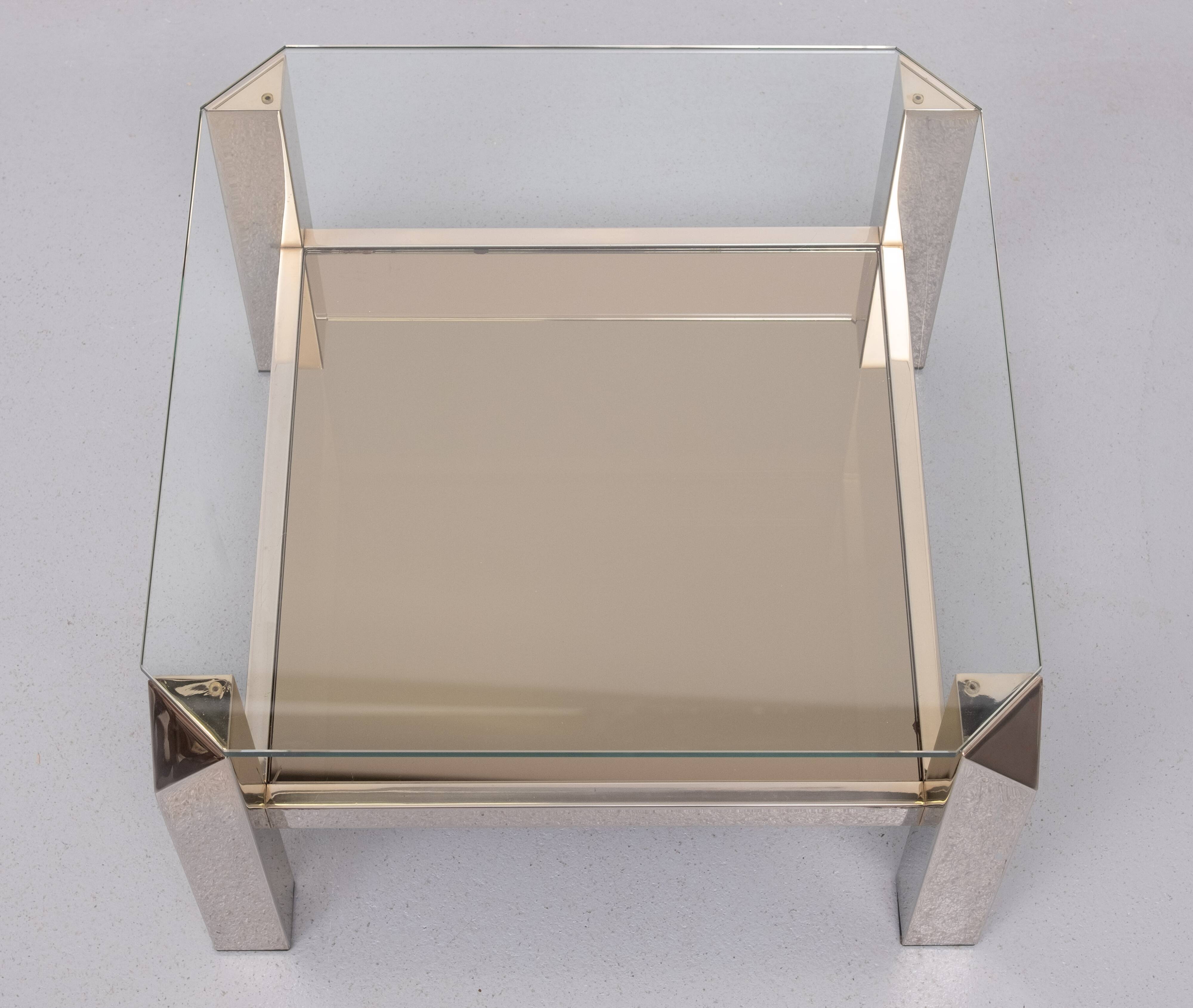 Mid century Modern Square Chrome & Glass Coffee Table by Belgo chrome, 1970s