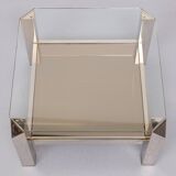 Table basse carrée en chrome et verre du milieu du siècle par Belgo chrome, années 1970