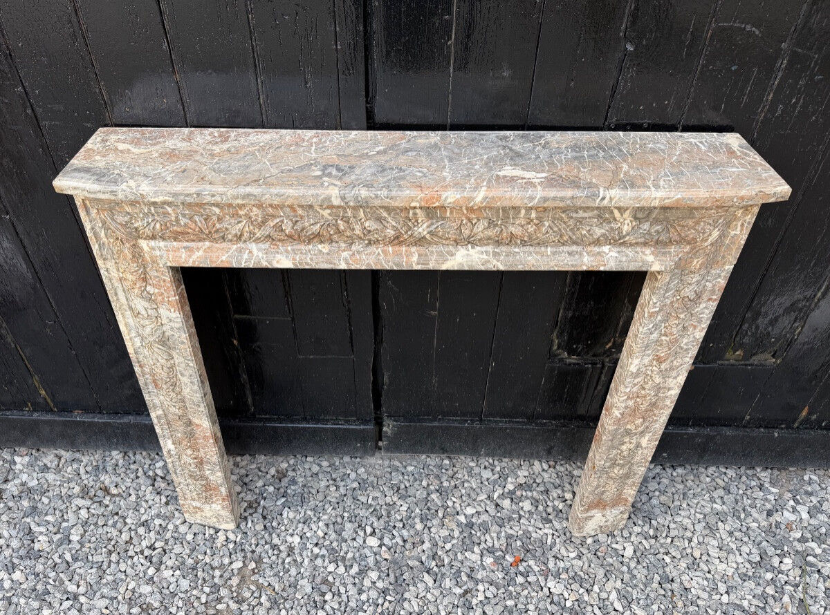 Louis XVI style fireplace in grey Ardennes marble, circa 1900.