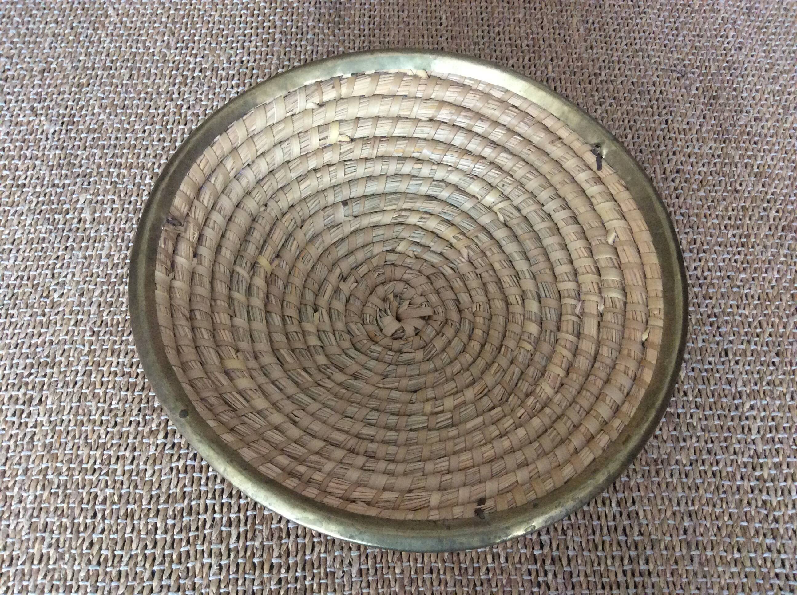 Straw and brass basket