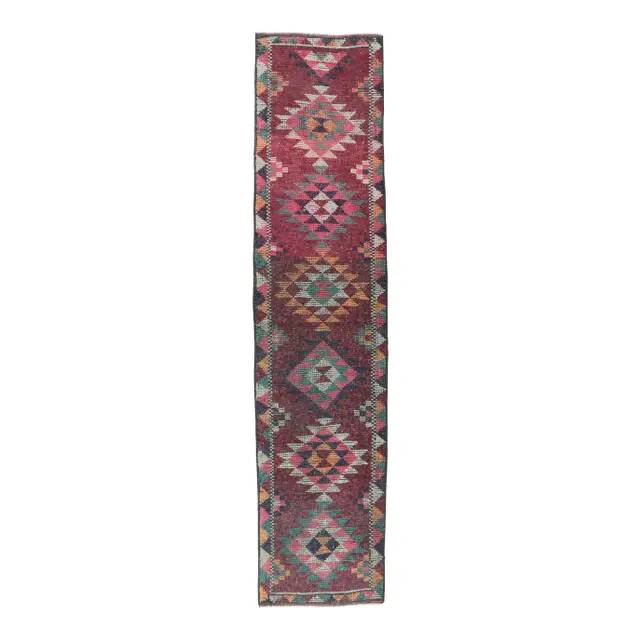 Vintage Turkish Hand-Knotted Pink Runner 75x332