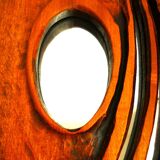 Carved wooden mirror, signed P. Guallino, "le passage", brutalist design from the 80s