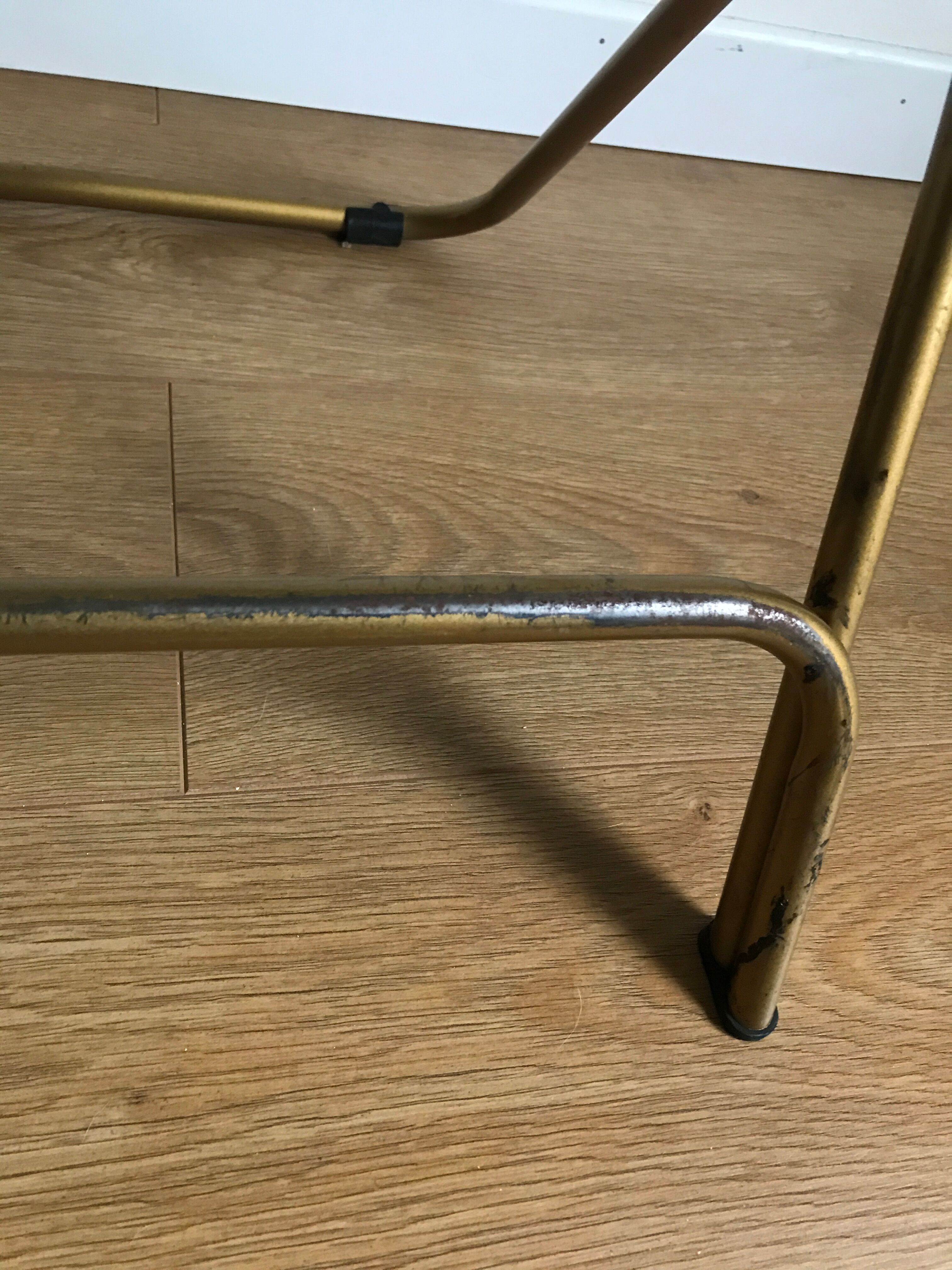 Vintage folding chair lafuma chantazur with striped gold fabric