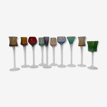 Lot of 10 liquor glasses shapes and colors