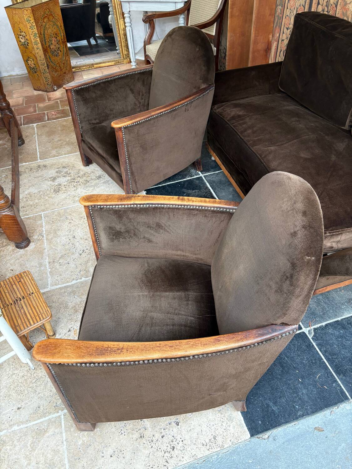 Brown velvet living room